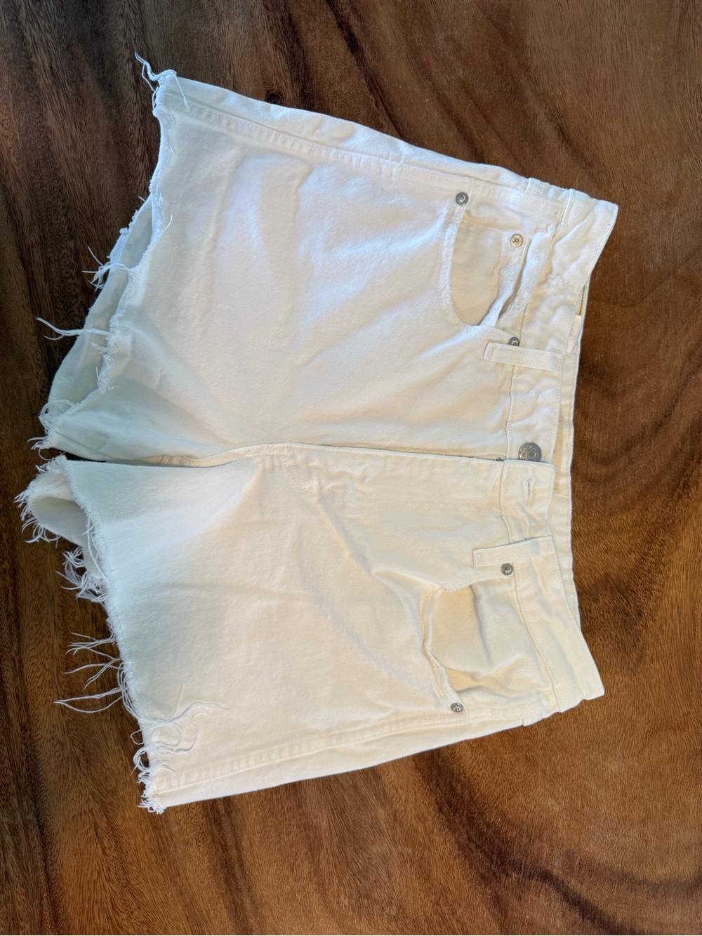 AMO White Frayed Hem Denim Shorts